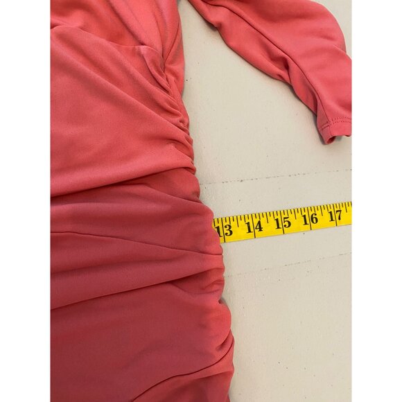 Guess Asymmetrical Ruched Dress Bodycon Wrapped Keyhole Detail Coral Small - Picture 11 of 12